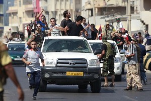 Libyan rebel fighters celebrating