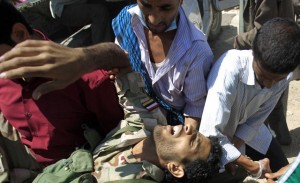injured defected army soldier backing anti-government protesters