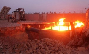 Flames rise from an Egyptian pipeline (Reuters)