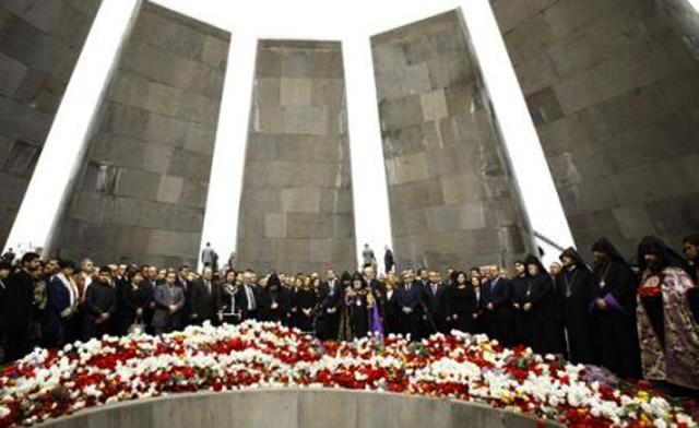 commemoration ceremony to mark the anniversary of the 1915 mass killings of Armenians in the Ottoman Empire at the Armenian Genocide Memorial in Yerevan