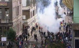 Riot police fired tear gas at protesters