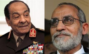 Hussein Tantawi (L) and Brotherhood General Guide Mohammed Bade