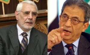 Amr Moussa (R) and Islamist Abdul Moniem Abul Fotouh