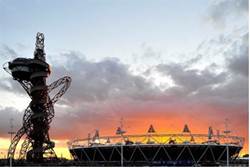 The sun sets at Londons Olympic Park