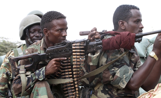 Somali government troops and African Union soldiers