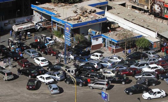 lines at fuel stations in central Cairo