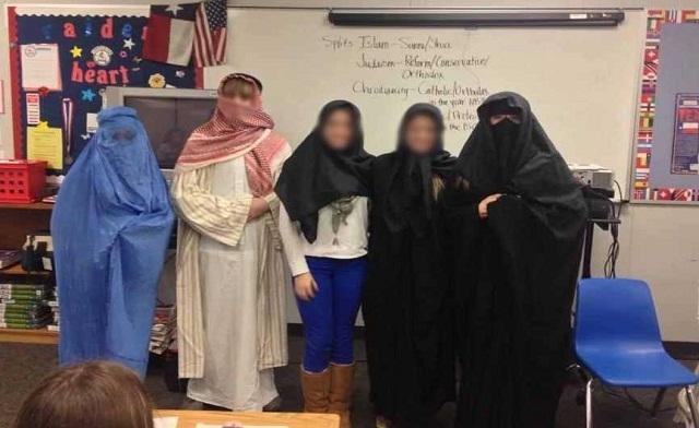 A Texas parent disapproved of this photo of pupils wearing Islamic garb. Facebook