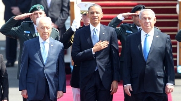 U.S. President Barack Obama Israeli Prime Minister Benjamin Netanyahu and President Shimon Peres AFP