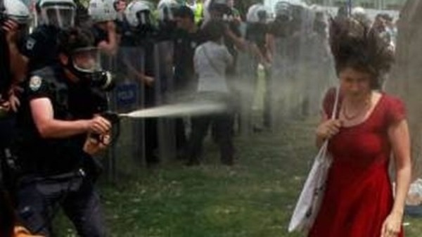 woman appears to be attacked by police aiming a teargas canister at her Twitter