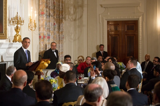 President Barack Obama hosts an Iftar dinner celebrating Ramadan in the State Dining Room of the White House July 25 2013. Photo - Lawrence Jackson