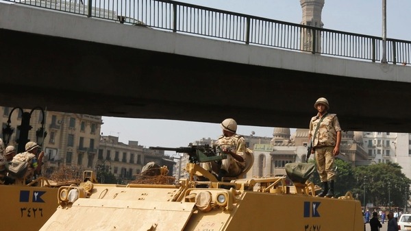 An armoured personnel carrier positioned outside Ramses Square near al-Fath mosque in Cairo Reuters