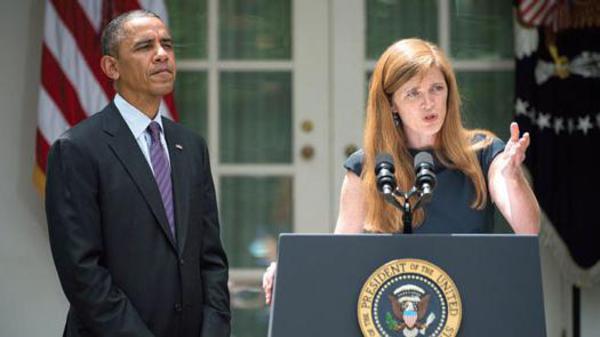 U.N. Ambassador Samantha Power pictured with U.S. President Obama File -Reuters